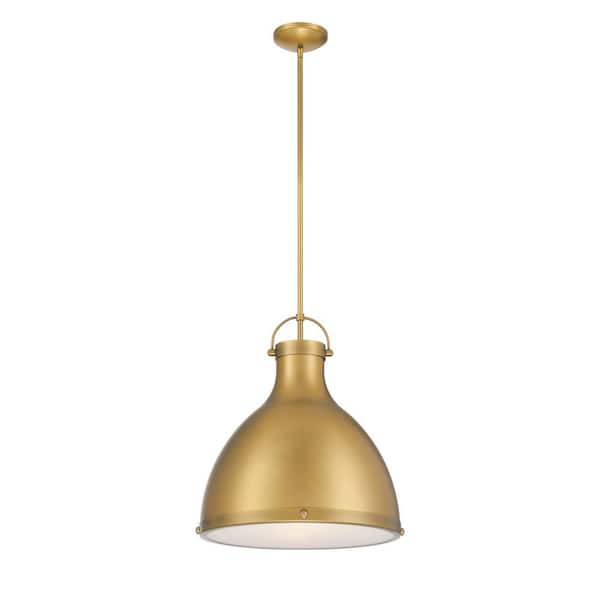 Minka Lavery Lynk 100-Watt 1-Light Legacy Brass Cone Pendant Light with an Etched Opal Glass Shade, No Bulb Included