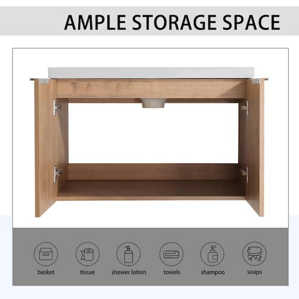 30 in. W Single Sink Floating Bath Vanity in Brown with White Resin Top, Soft Close Door and Side Cabinet
