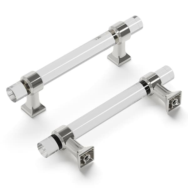 HICKORY HARDWARE Crystal Palace Collection 3-3/4 in. (96 mm) Center to Center Crysacrylic with Polished Nickel Finish Glam Zinc Bar Pull