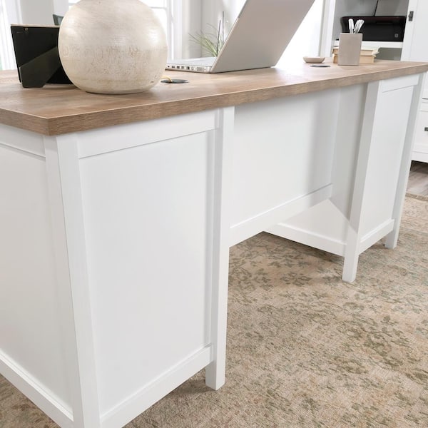 SAUDER Cottage Road 65.118 in. White 6-Drawer Executive Desk with