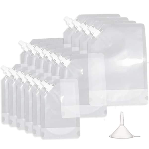 16-Pack Clear Reusable Plastic Flasks with Leak-Proof Screw Tops in 8oz, 16oz, and 32oz Sizes for Travel