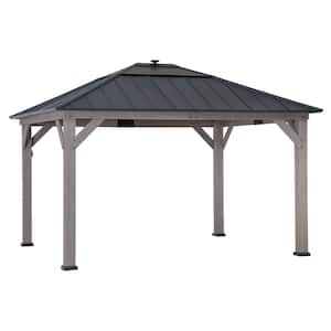 11 ft. x 13 ft. Grayden Cedar Framed Gazebo with Black Steel and Polycarbonate Hip Roof with Solar Powered LED Lights