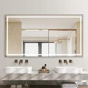 72 in. W x 48 in. H Rectangular Framed LED Antifog High Lumen Wall Mount Bathroom Vanity Mirror with Memory Function