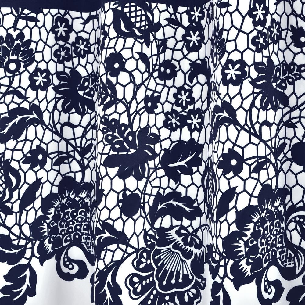 Navy and White Floral Blackout Polyester Window Panels