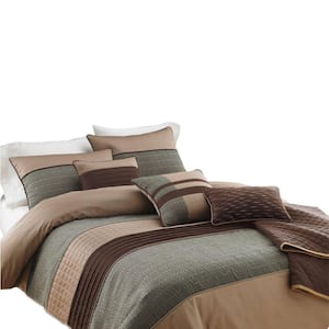 7- Piece Gray and Brown Solid Print Polyester King Comforter Set