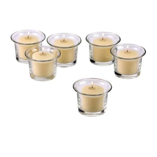 Light In The Dark Clear Glass Lip Votive Candle Holders with Ivory Votive Candles (Set of 36)