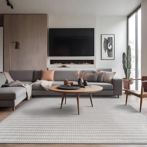 Arrow Gray 6 ft. x 9 ft. Chevron Striped Washable Indoor Outdoor Area Rug