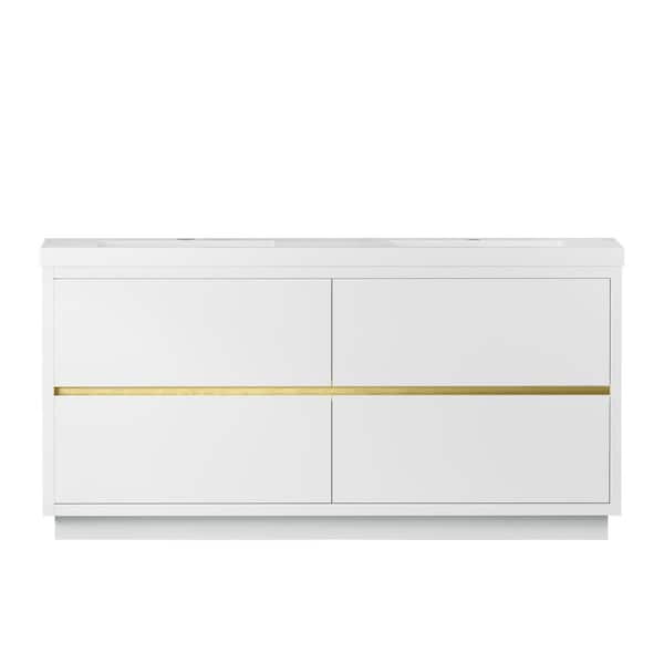 TCYO 72 in. Freestanding Glossy White Bath Vanity with Glossy White Solid Surface Top Assembled