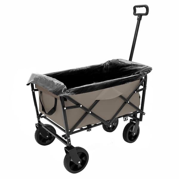 Olive Green 8.53 cu. ft. Steel Garden Cart with Plastic Liner and Cover Set, All-Terrain Wheels, Expandable Storage