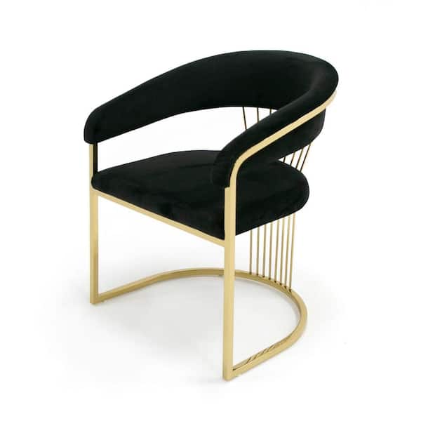 Benjara Black and Gold Velvet Metal Frame Dining Chair