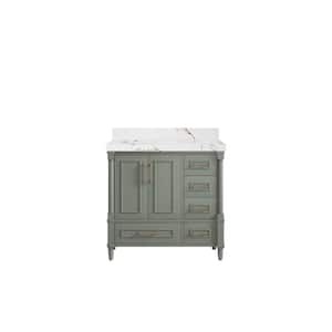 Hudson 36 in. W. x 22 in. D x 36 in. H Single Left Offset Sink Bath Vanity in Evergreen with 2 in. Viola Brown Qt. Top