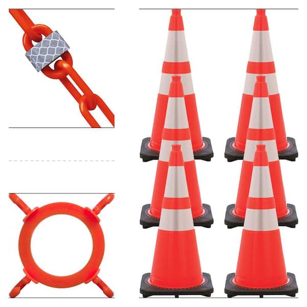 28in.  Traffic Orange Reflective Traffic Cones and Reflective Chain Kit