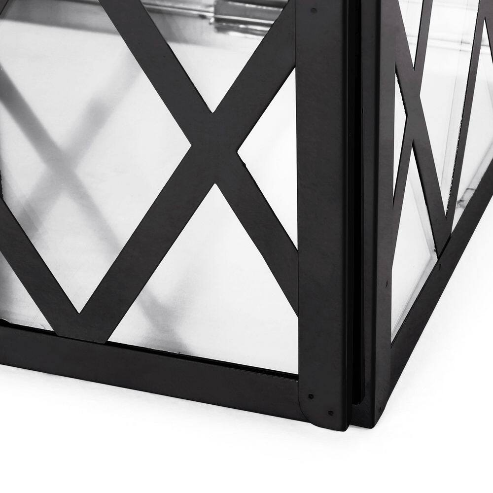Black Hexagonal Stainless Steel and Glass Outdoor Lantern