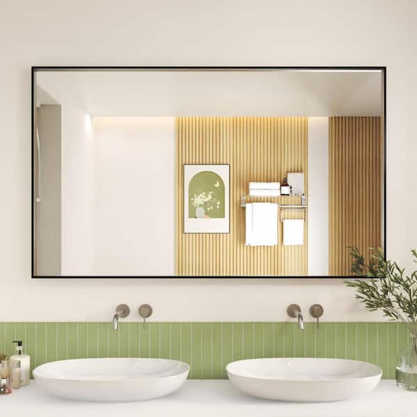 60 in. W x 36 in. H Black Aluminum Rectangular Framed Wall Bathroom Vanity Wall Mount Mirror