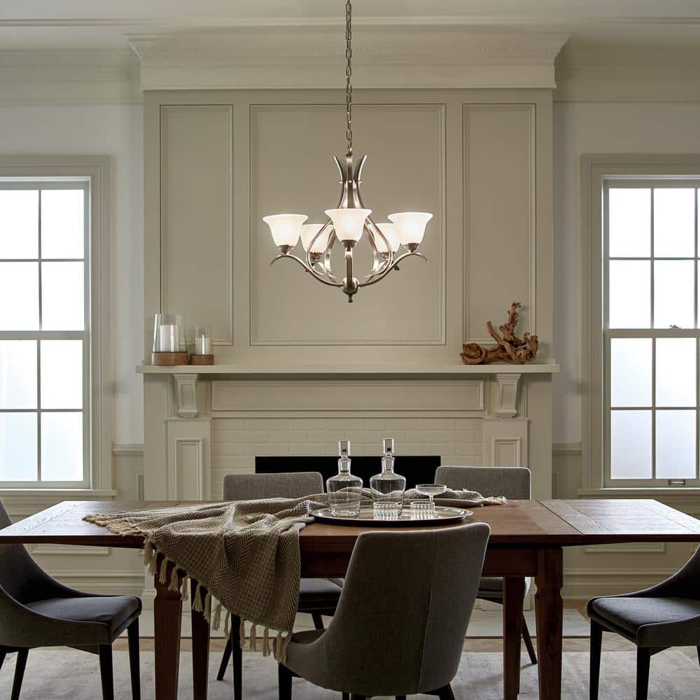 Elegant Dover Distressed Bronze 5-Light Chandelier with White Glass