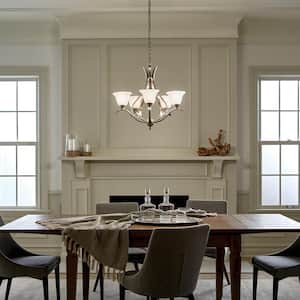 Dover 5-Light Brushed Nickel Transitional Dining Room Chandelier with White Etched Glass Shade