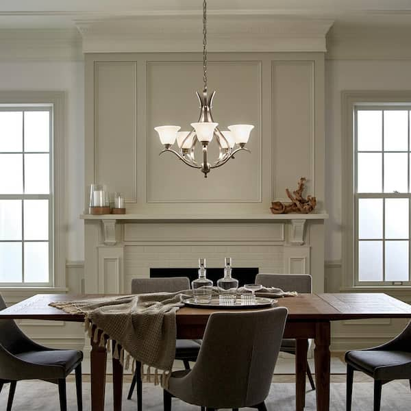 Dover 24 in. 5-Light Brushed Nickel Transitional Shaded Bell Chandelier for Dining Room