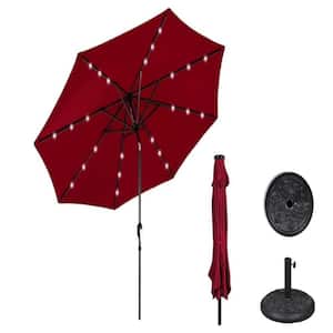 10 ft. Solar Market Umbrella with LED Lights in Red with Base