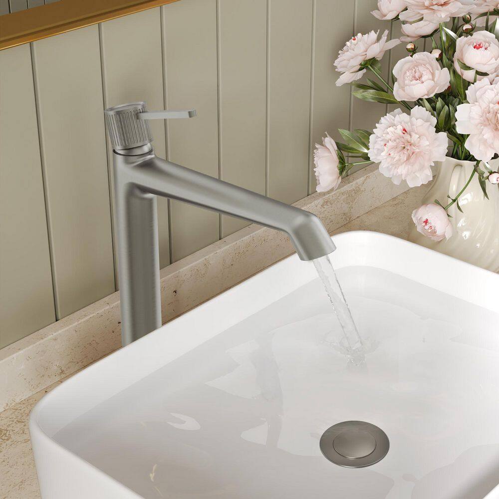12.8 in. H Mid-Arc Single Handle Single Hole Vessel Sink Faucet Spot-Resist with Pop Up Drain Included in Brushed Nickel price history on PriceWatchPro