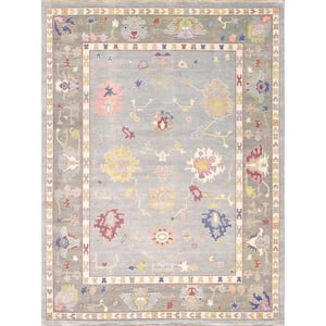 Oushak Grey/Green 6 ft. x 9 ft. Floral Wool Area Rug