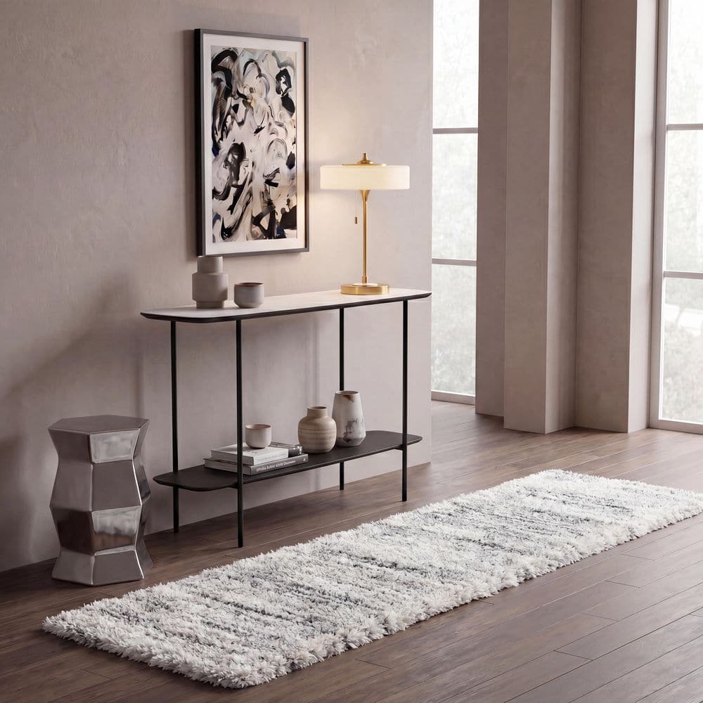 Fontana Shag 2 ft. x 14 ft. Ivory/Gray Distressed Striped Runner Rug price history on PriceWatchPro