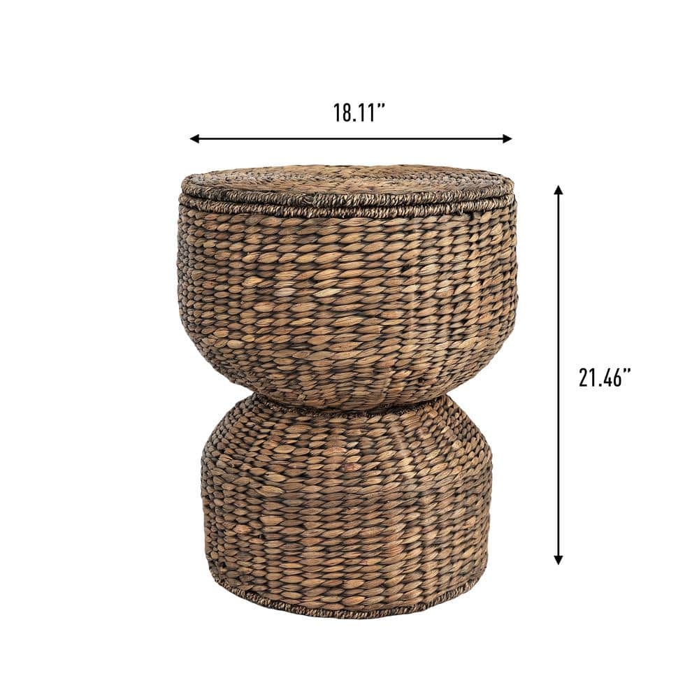 18" Brown Wash Handwoven Hyacinth Storage Accent Table