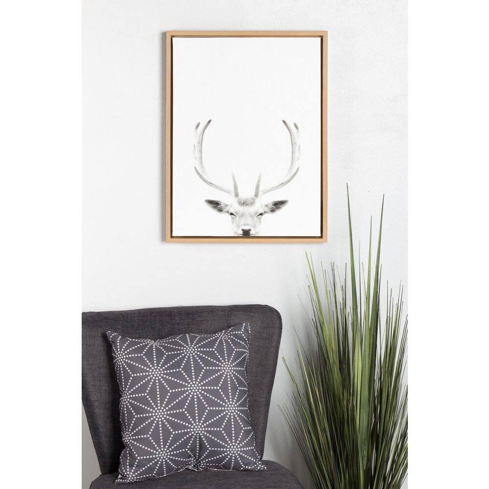 Black and White Deer with Antlers Framed Canvas Art
