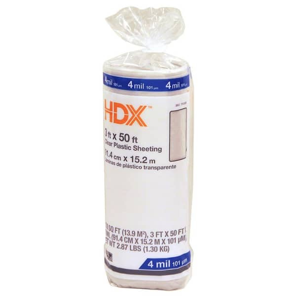 HDX 3 ft. x 50 ft. Clear 4 mil Plastic Sheeting
