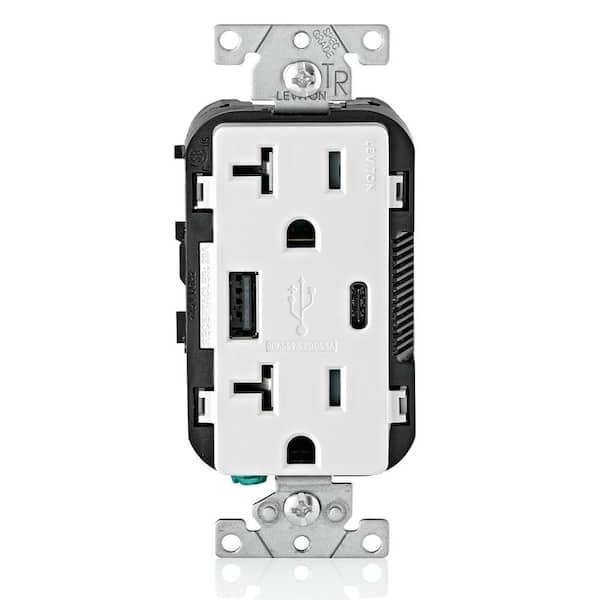 20 Amp Decora Type A and Type C Combination Duplex Tamper Resistant Outlet and USB Charger, White T5833-BW