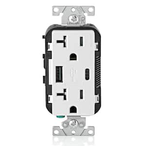 20 Amp Decora Type A and Type C Combination Duplex Tamper Resistant Outlet and USB Charger, White T5833-BW