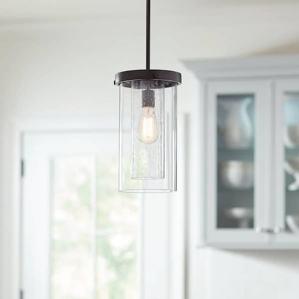 Home Decorators Collection 60-Watt 1-Light Royal Bronze Transitional Mini Pendant Light with Clear Glass Dual Shade