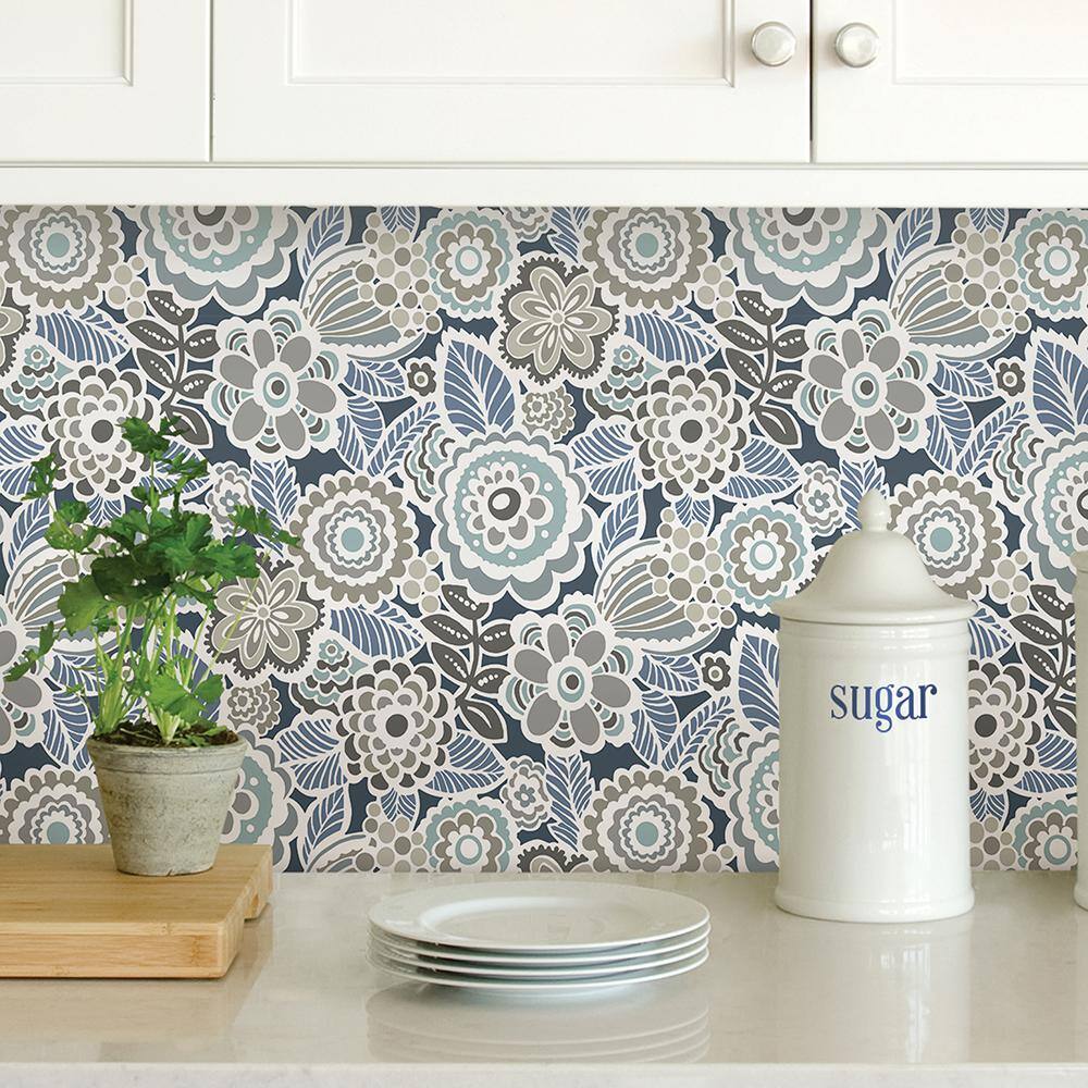Dream On Navy Floral Peel and Stick Vinyl Wallpaper