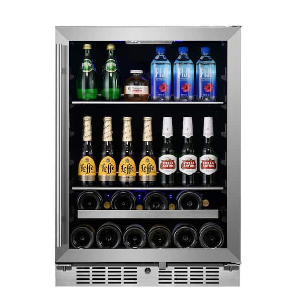 TITAN Signature 24 in. 84-Can and 13-Bottle Stainless Steel Single Door Single Zone Built-In Beverage and Wine Cooler