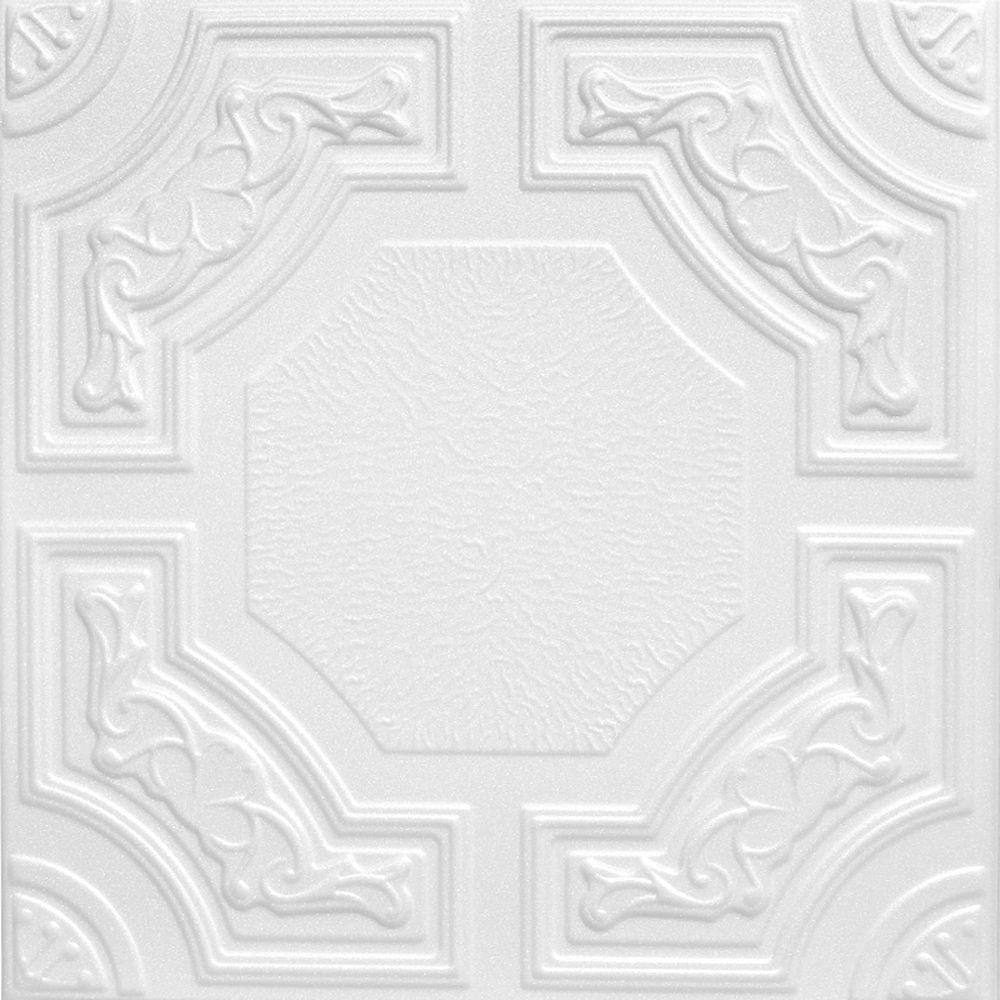 Evergreen Plain White 1.6 ft. x 1.6 ft. Glue Up Foam Ceiling Tile (768 sq. 