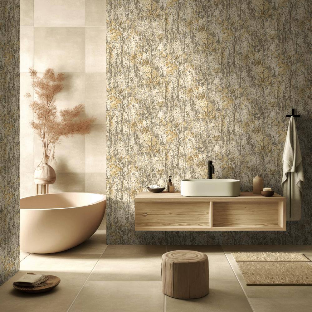 Textured Matte Orange and Beige Forest Wallpaper