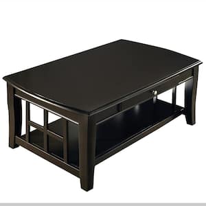Cassidy 50 in. Ebony Large Rectangle Wood Coffee Table with Shelf