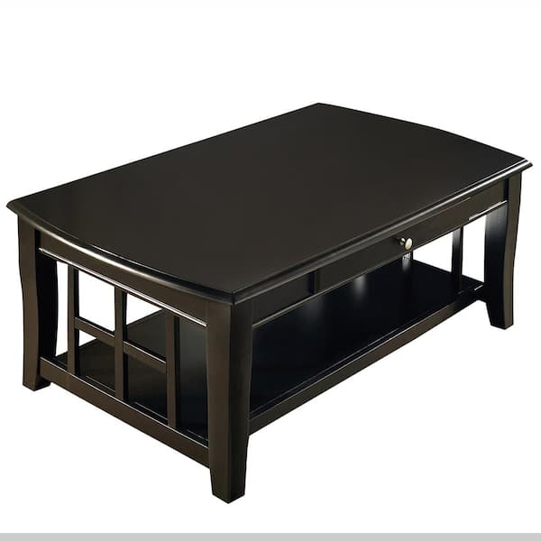Unbranded Cassidy 50 in. Ebony Large Rectangle Wood Coffee Table with Shelf