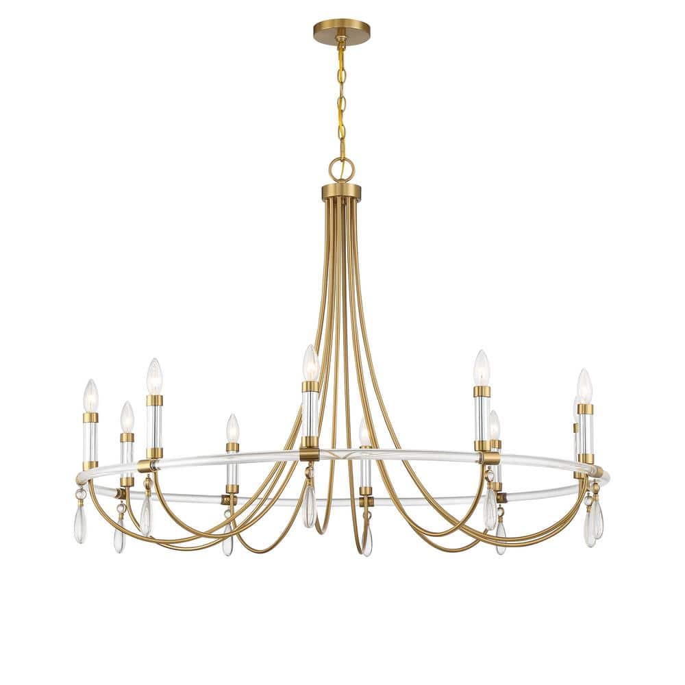 Mayfair 10-Light Warm Brass and Chrome Crystal Chandelier