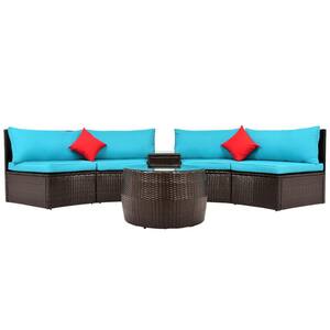 4-Piece PE Rattan Wicker Outdoor Garden Patio Furniture Sectional Set with Blue Cushion