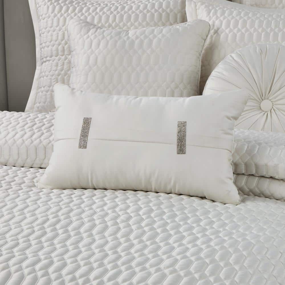 Brilliance Ivory Quilted Satin Boudoir Throw Pillow 20" x 12"