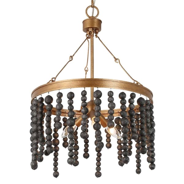 Uolfin 3 Light Antique Gold Chandelier With Wooden Beads S7iaqyhd23872rr Uolfin 3 Light Antique Gold Chandelier, Gold Chandelier With Wooden Beads