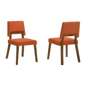 Orange and Brown Fabric Wooden Frame Dining Chair (Set of 2)