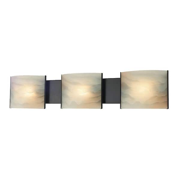 Titan Lighting Pannelli 3-Light Oil Rubbed Bronze Vanity Light with Hand-Moulded Honey Alabaster Glass