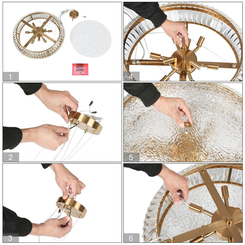 Gold Brass Crystal 10-Light Drum Chandelier