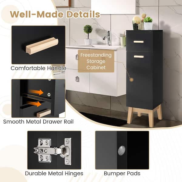 HONEY JOY Narrow Bathroom Storage Cabinet Freestanding Side Storage  Organizer with Adjustable Shelves Drawer Black TOPB006670 - The Home Depot