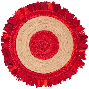 Cape Cod Red/Natural 4 ft. x 4 ft. Round Striped Area Rug