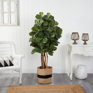 5 ft. Green Fiddle Leaf Fig Artificial Tree in Handmade Natural Cotton Planter
