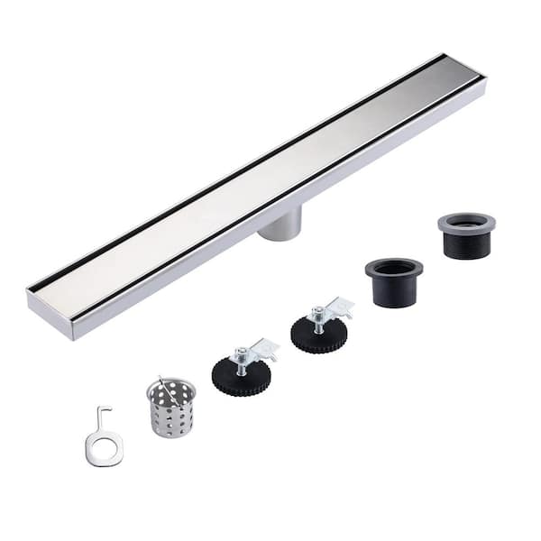 WELLFOR 24 in. Linear Grid Shower Drain in Brushed Nickel