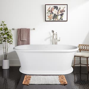 Drancy 67 in. Solid Surface Resin Stone Flatbottom Freestanding Bathtub in Matte White