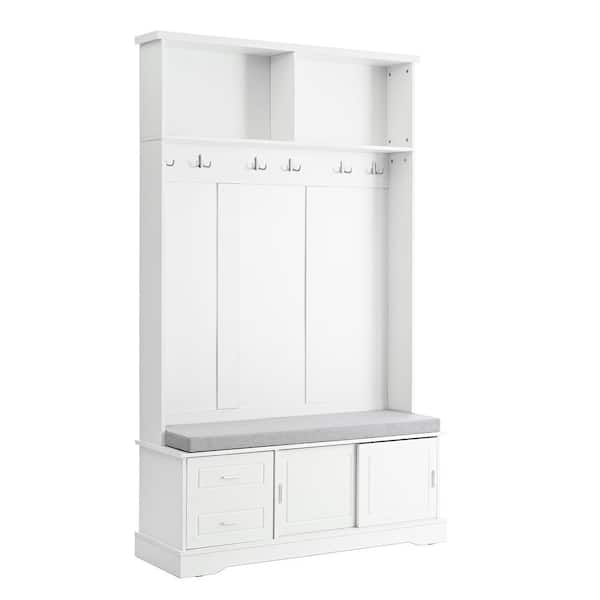 Unbranded 47.2 in. W x 15.7 in. D x 78.7 in. H White Wood Linen Cabinet Elegant Hall Tree with Sliding Doors, Handles for Hallway